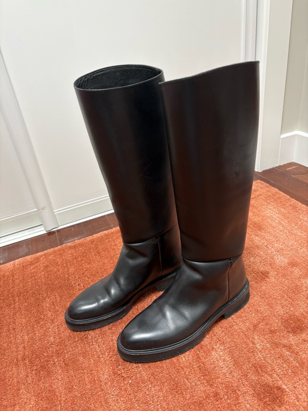 KHAITE Black Leather Boot (Derby Riding Boot)
